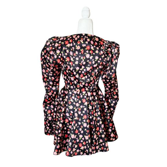 ROTATE Birger Christensen Pauline Floral Mini Dress 4 Black Pink Floral - Picture 8 of 16